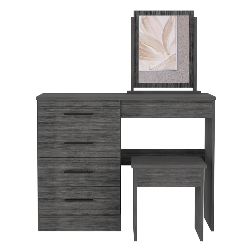 Kaia Makeup Dressing Table, Four Drawers, One Mirror, Stool