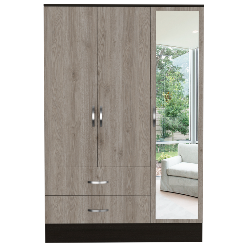 Bolton 120 Mirrored Armoire, Double Door Cabinet, Two Drawers, Single Door With Mirror, Rods