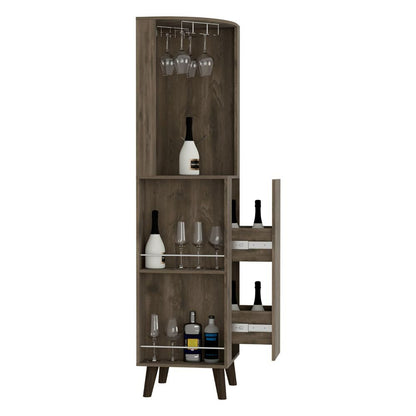 Cincinatti Corner Bar Cabinet, Cup Rack, Two External Shelves, One Drawer, Four Legs