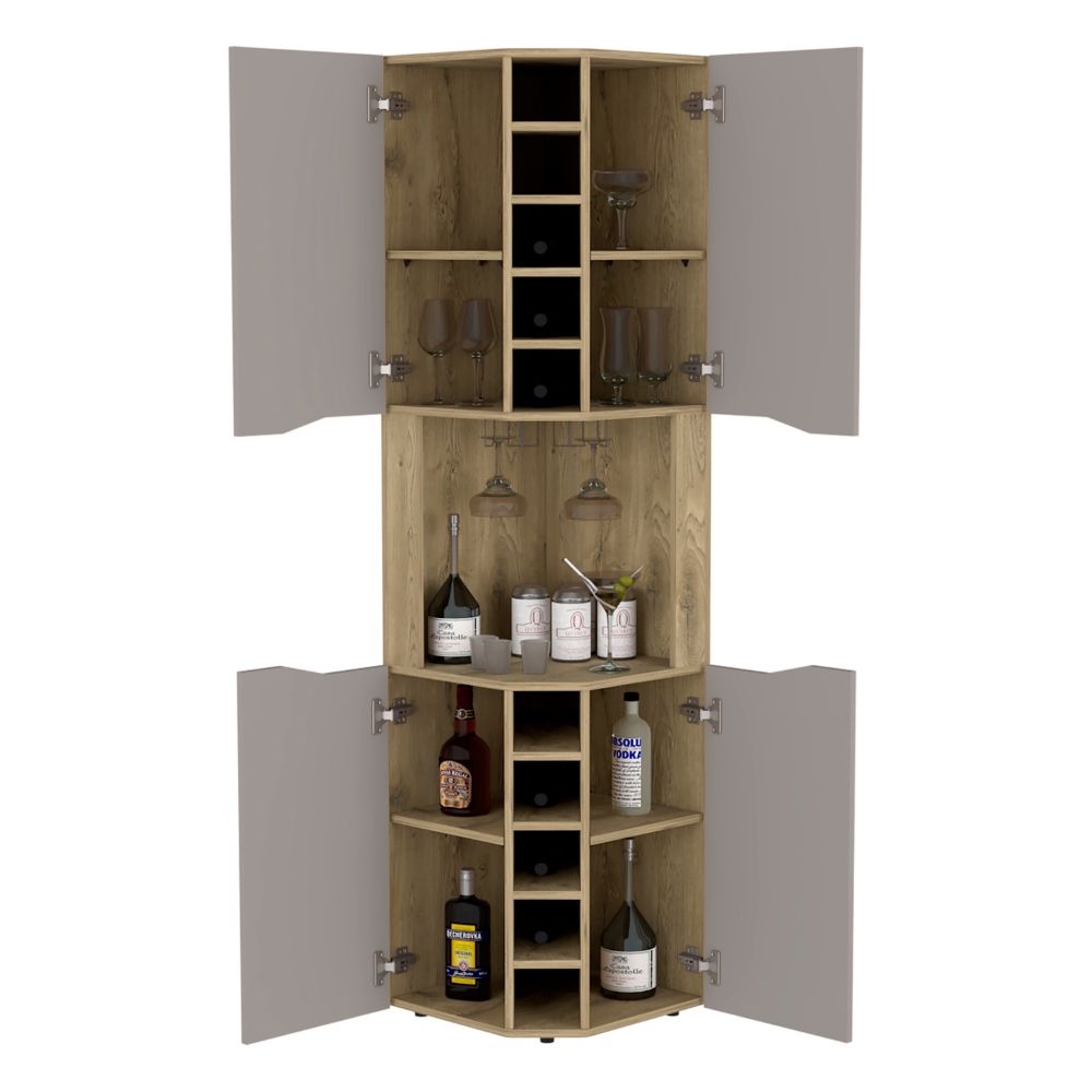 Obregon Corner Bar Cabinet, Ten Wine Cubbies, Single Door