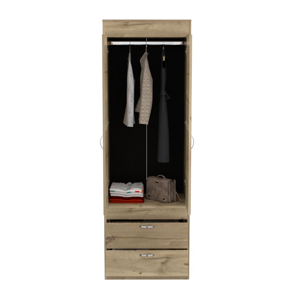 Lisboa Armoire, Rod, Double Door, Two Drawers, Metal Handles