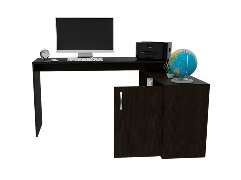 Rossi L-Shaped Desk, Two Interior Shelves, Single Door Cabinet, Two Open Shelves