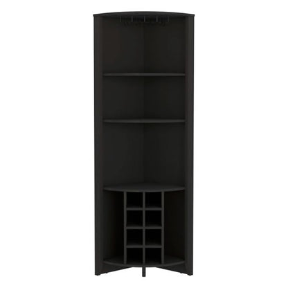 Essential Corner Bar Cabinet , Three Shelves, Eight Wine Cubbies, Two Side Shelves