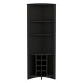 Essential Corner Bar Cabinet , Three Shelves, Eight Wine Cubbies, Two Side Shelves