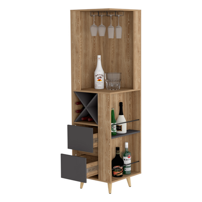 Salem Corner Bar Cabinet, Two External Shelves, Two Drawers, Four Wine Compartments