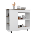 Nigella Kitchen Cart, Two Storage Shelves, Four Casters, Three Side Shelves