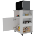 Kitchen Service Cart, Three Side  Shelves, Two Interior Shelves, Single Door Cabinet