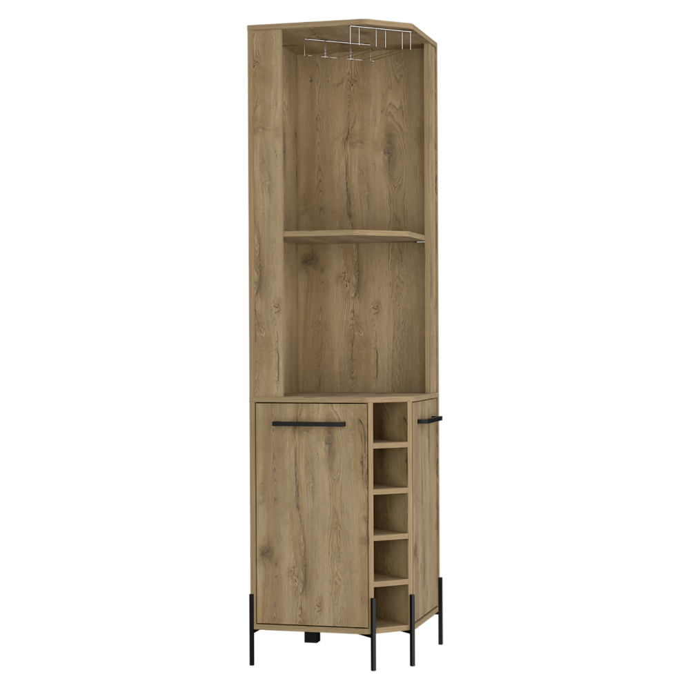 Shangai Corner Bar Cabinet, Two Shelves, Five Wine Cubbies