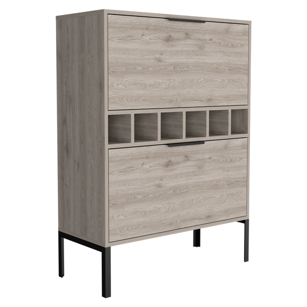 Lyrata Bar Cabinet, Six Wine Cubbies, Double Door
