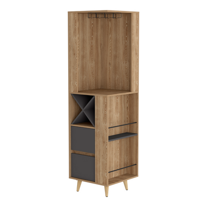 Salem Corner Bar Cabinet, Two External Shelves, Two Drawers, Four Wine Compartments