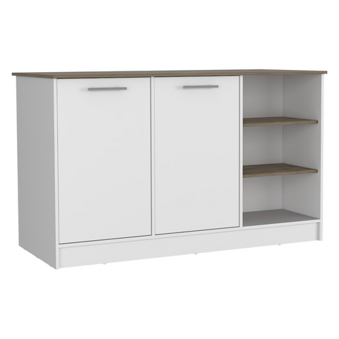 Ginger Kitchen Island, Three Open Shelves, Two Cabinets