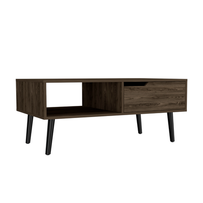 Oslo Coffee Table, One Drawer, One Open Shelf, Four Legs