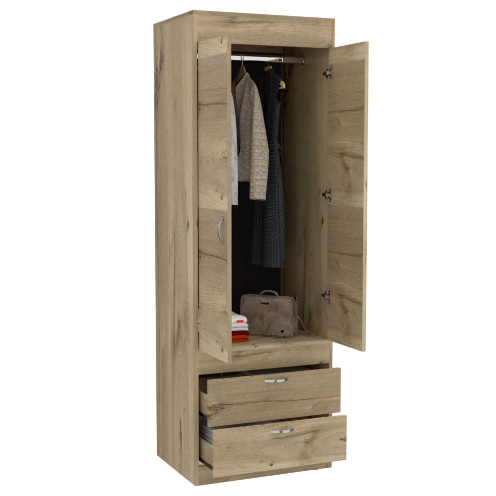 Lisboa Armoire, Rod, Double Door, Two Drawers, Metal Handles