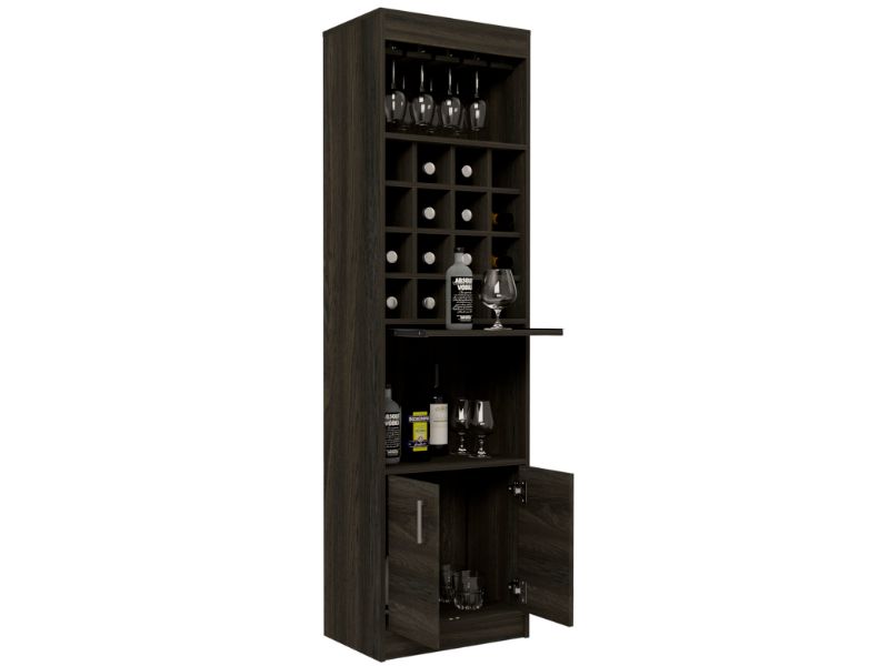 Kava Bar Cabinet, One Extendable Shelf, Sixteen Wine Cubbies, One Shelf