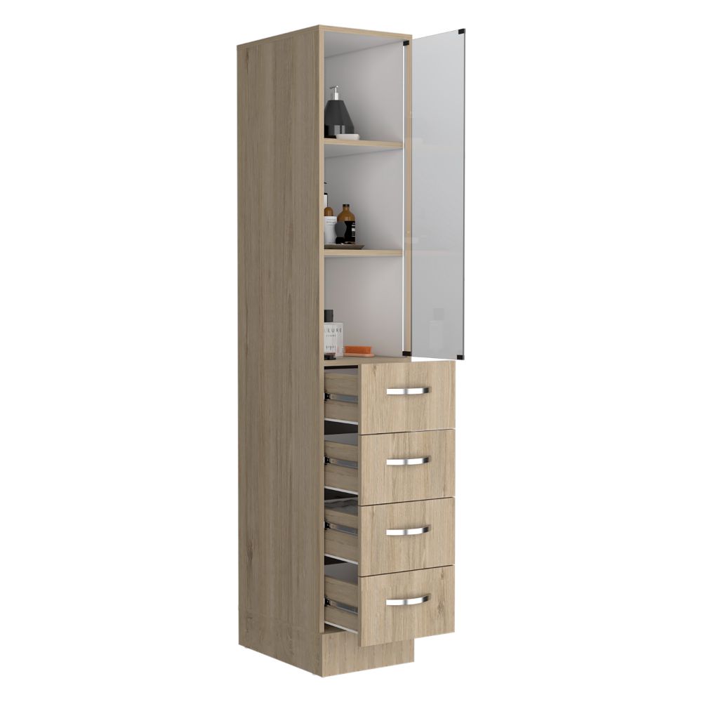 Vanguard Linen Cabinet, Three Shelves, Four Drawers