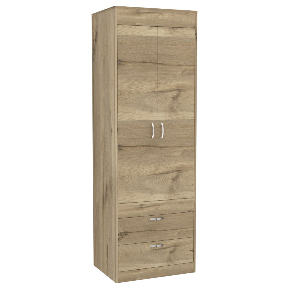 Lisboa Armoire, Rod, Double Door, Two Drawers, Metal Handles