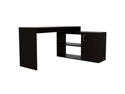 Rossi L-Shaped Desk, Two Interior Shelves, Single Door Cabinet, Two Open Shelves