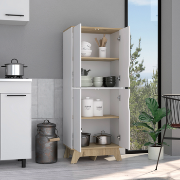 Pamplona Double Kitchen Pantry, Double Door, Four Legs, Four Shelves