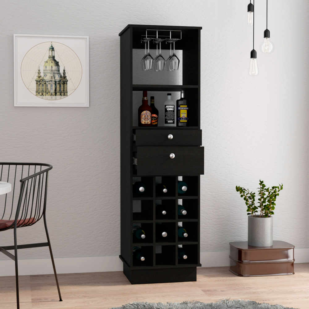 Martini Bar Cabinet, Two Drawers, Twelve Wine Cubbies