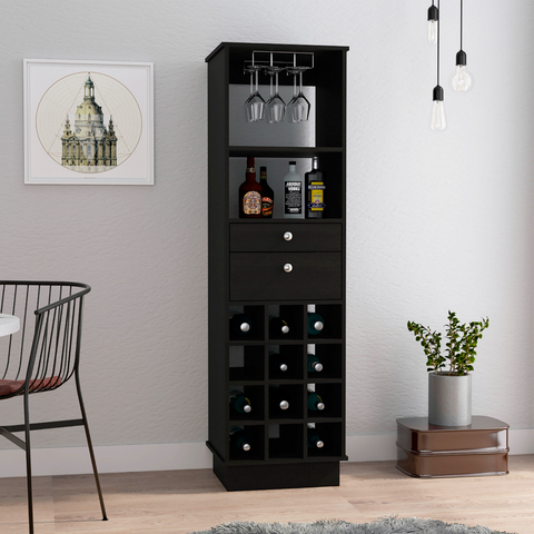 Martini Bar Cabinet, Two Drawers, Twelve Wine Cubbies