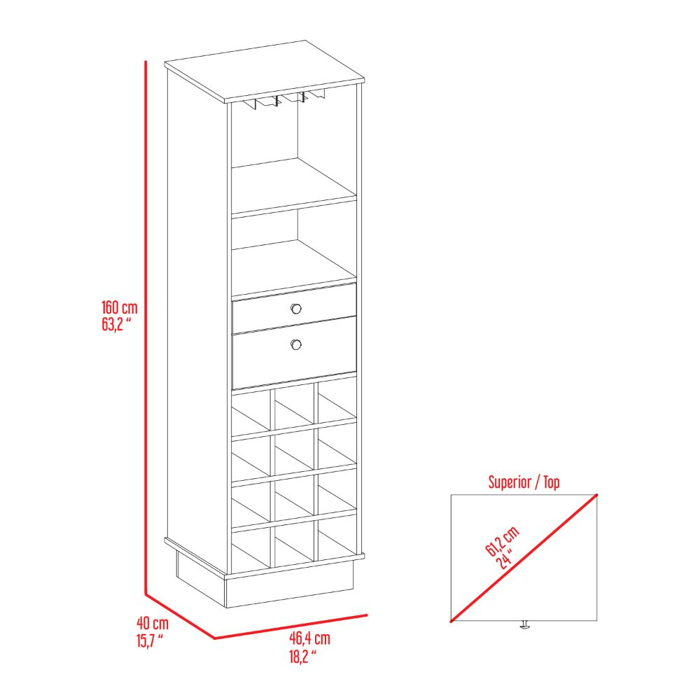 Martini Bar Cabinet, Two Drawers, Twelve Wine Cubbies