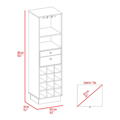 Martini Bar Cabinet, Two Drawers, Twelve Wine Cubbies