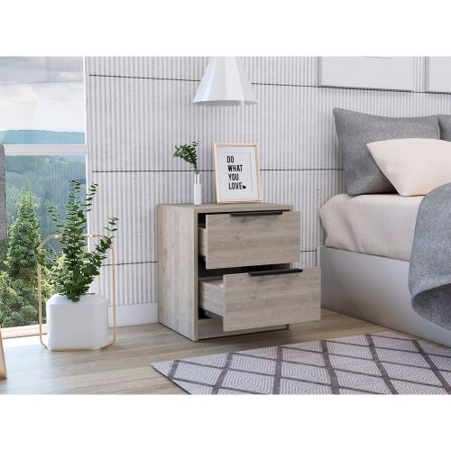 Kaia Nightstand, Two Drawers, Metal Handle