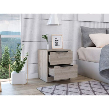 Kaia Nightstand, Two Drawers, Metal Handle