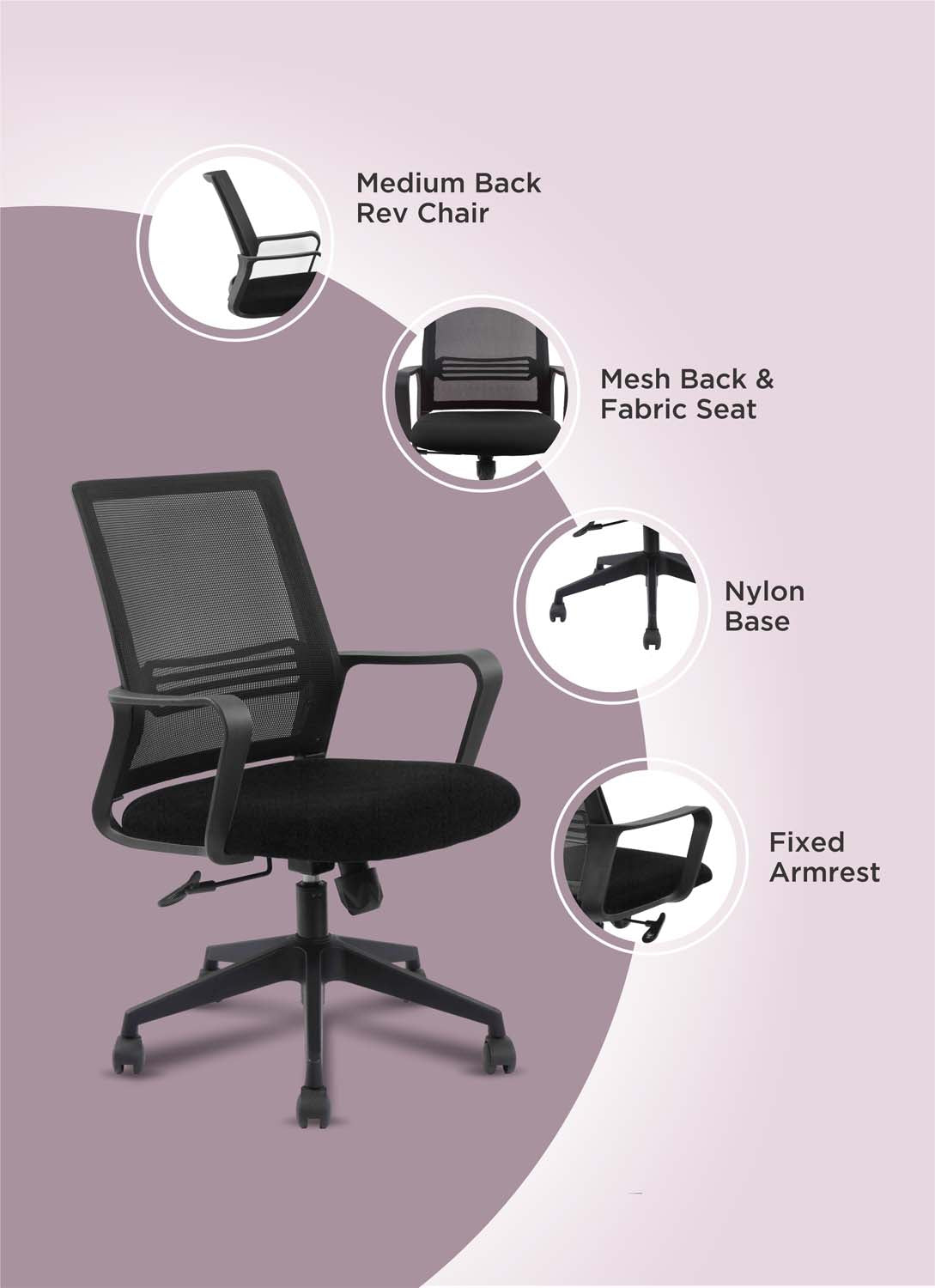 Flavio Office Chair, Nylon Base, Fixed Handrail