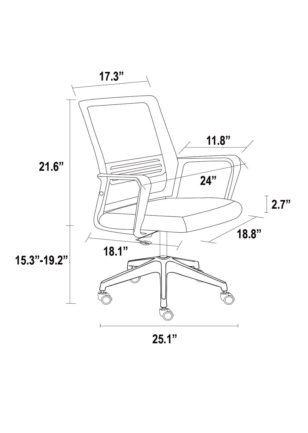 Flavio Office Chair, Nylon Base, Fixed Handrail