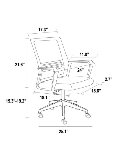 Flavio Office Chair, Nylon Base, Fixed Handrail