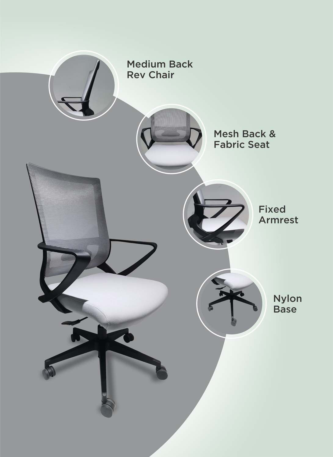 Maurice Office Chair, Fixed Armrest, Nylon Base