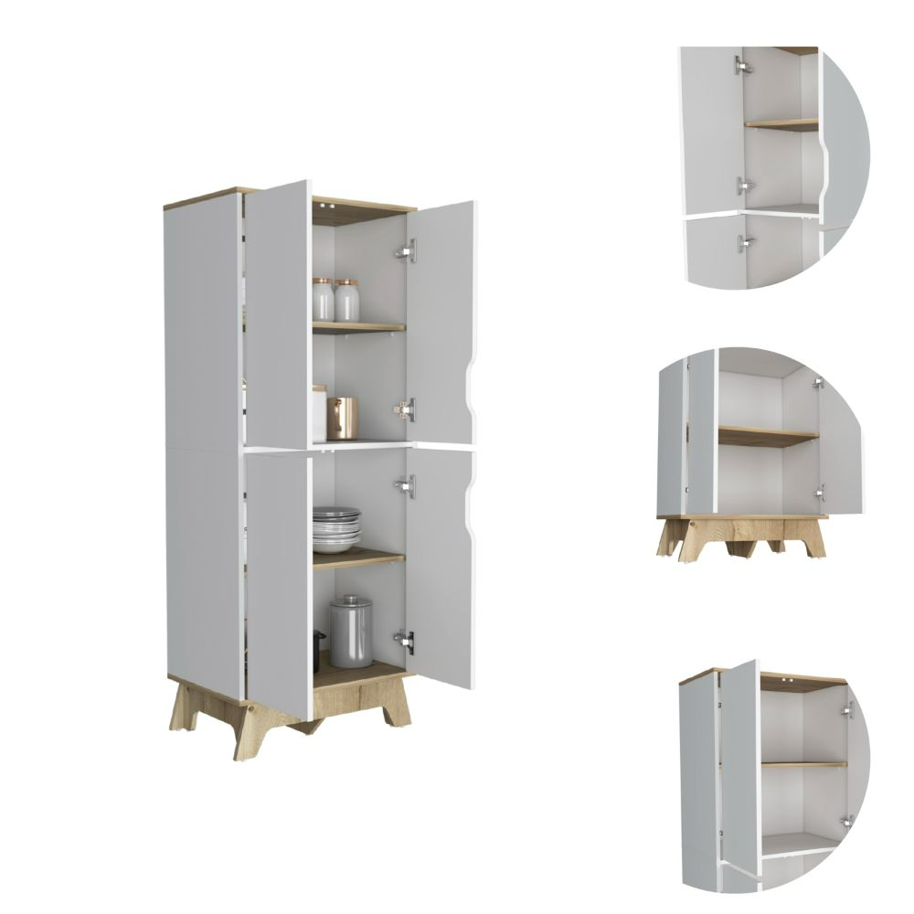 Pamplona Double Kitchen Pantry, Double Door, Four Legs, Four Shelves