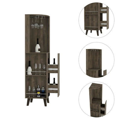 Cincinatti Corner Bar Cabinet, Cup Rack, Two External Shelves, One Drawer, Four Legs