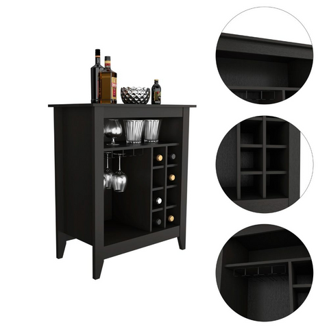 Essential Bar Cabinet, One Open Shelf, Six Wine Cubbies, One Drawer