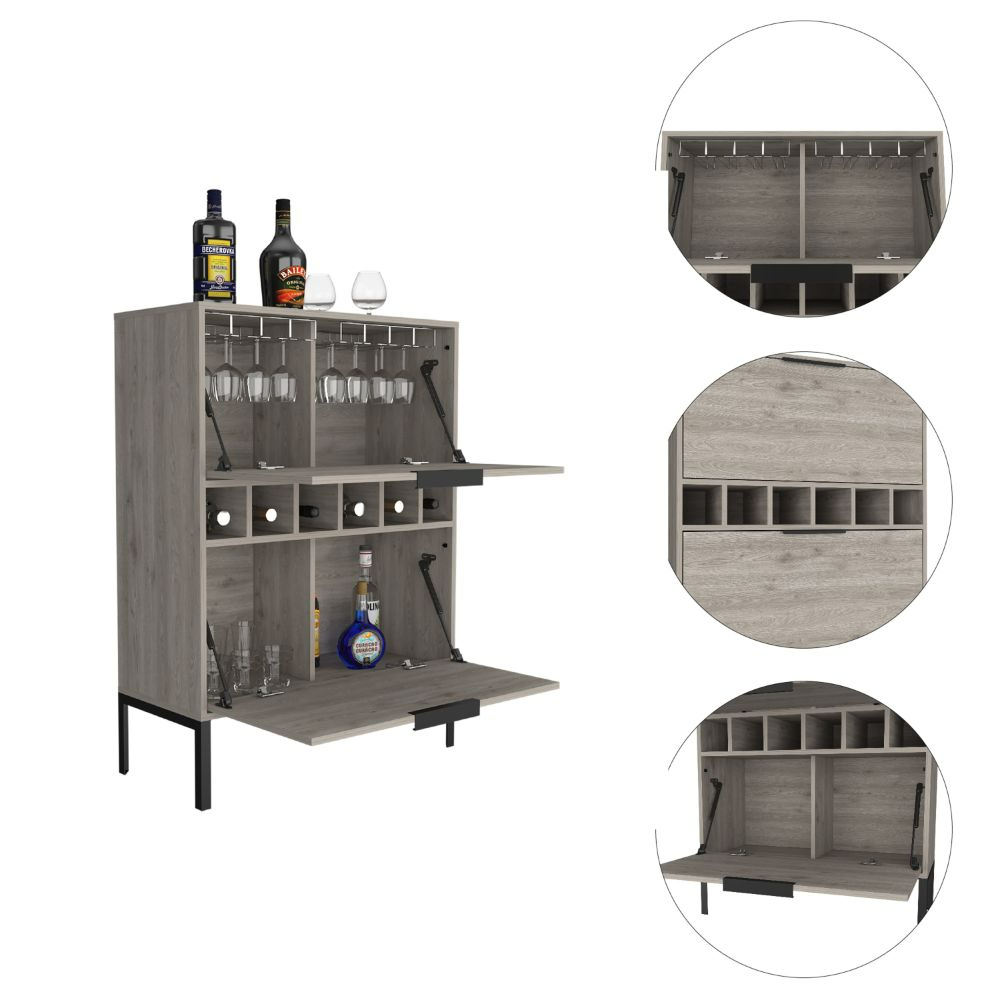 Lyrata Bar Cabinet, Six Wine Cubbies, Double Door