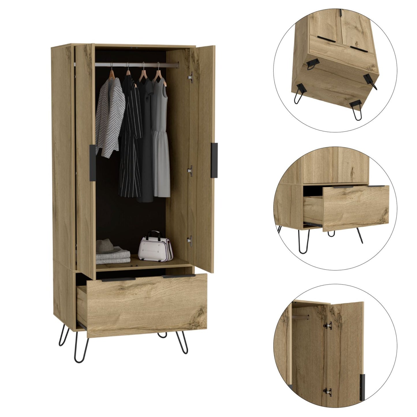 Augusta Armoire Closet, One Drawer, Double Door Cabinet