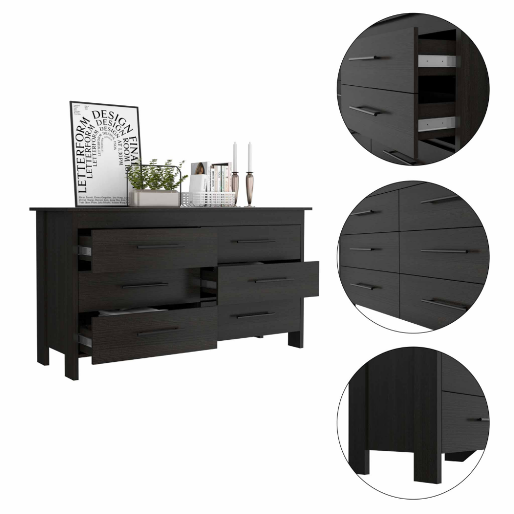 Hms 6 Drawer Double Dresser, Four Legs, Superior Top