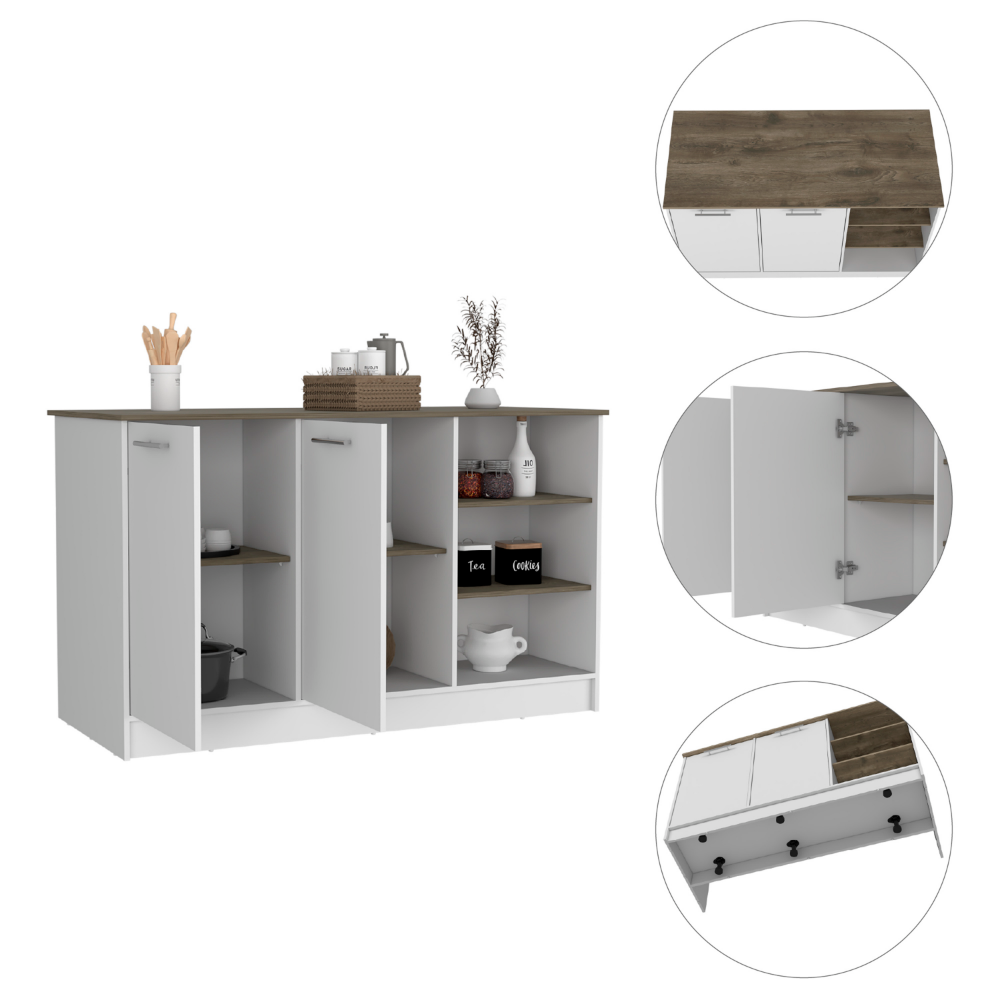 Ginger Kitchen Island, Three Open Shelves, Two Cabinets