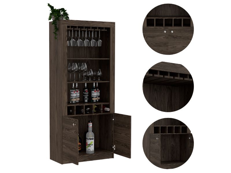 Montenegro Bar Cabinet, Double Door Cabinet, Five Cubbies