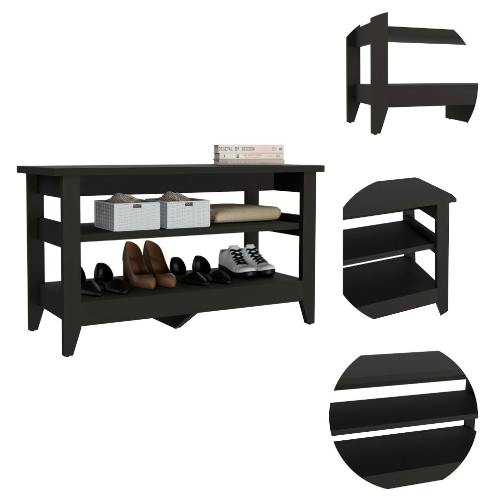 Misuri Storage Bench, Four Legs, Two Open Shelves