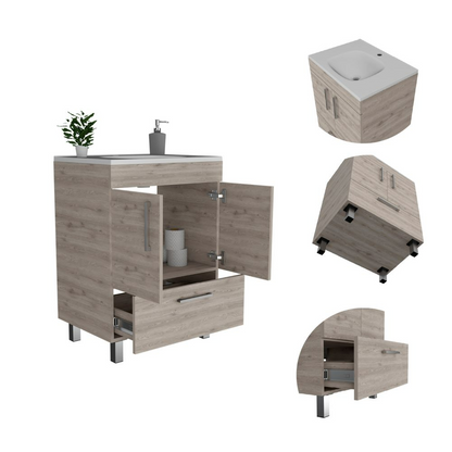 Velloc Single Bathroom Vanity, Double Door Cabinet, One Drawer